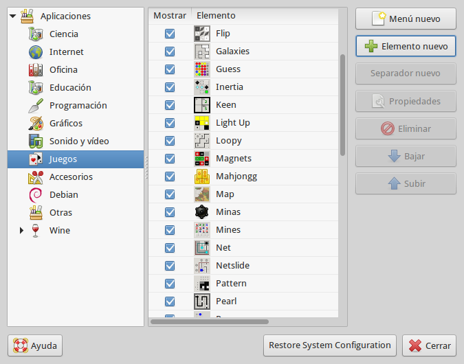 Configuración del Menú principal en Trisquel